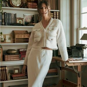 HIGH END Cream Rhinestone Embellished Tweed Knit Jacket